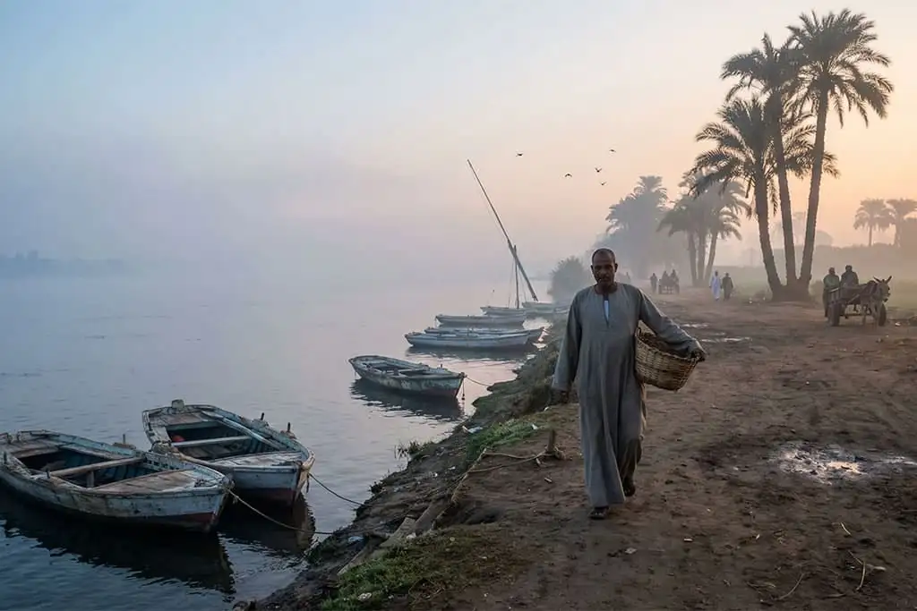Traditional Nile riverbank scene during an Egypt cruise