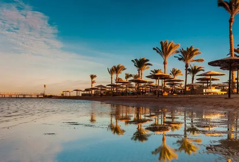Red Sea resort beach at sunset in Hurghada