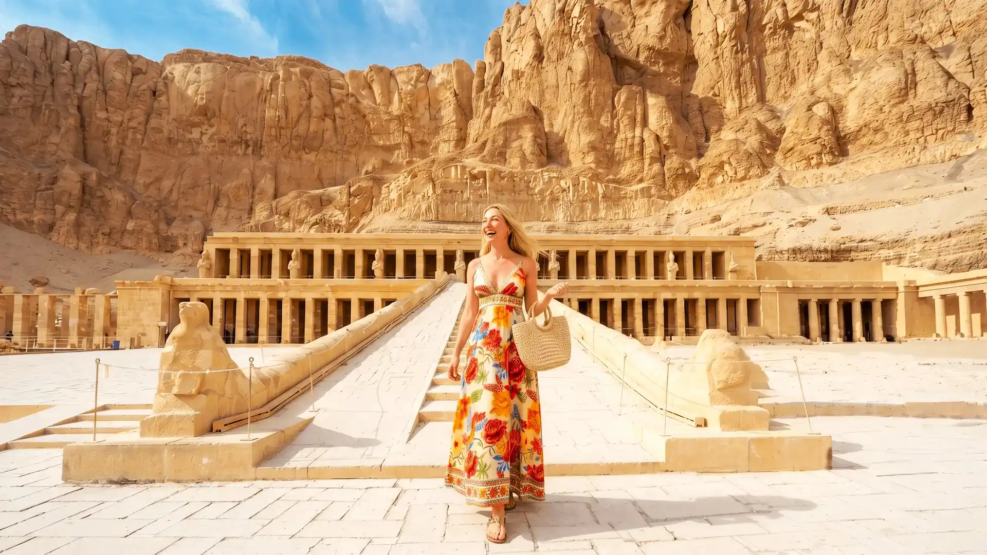 Traveller visiting the Temple of Hatshepsut on the Luxor West Bank