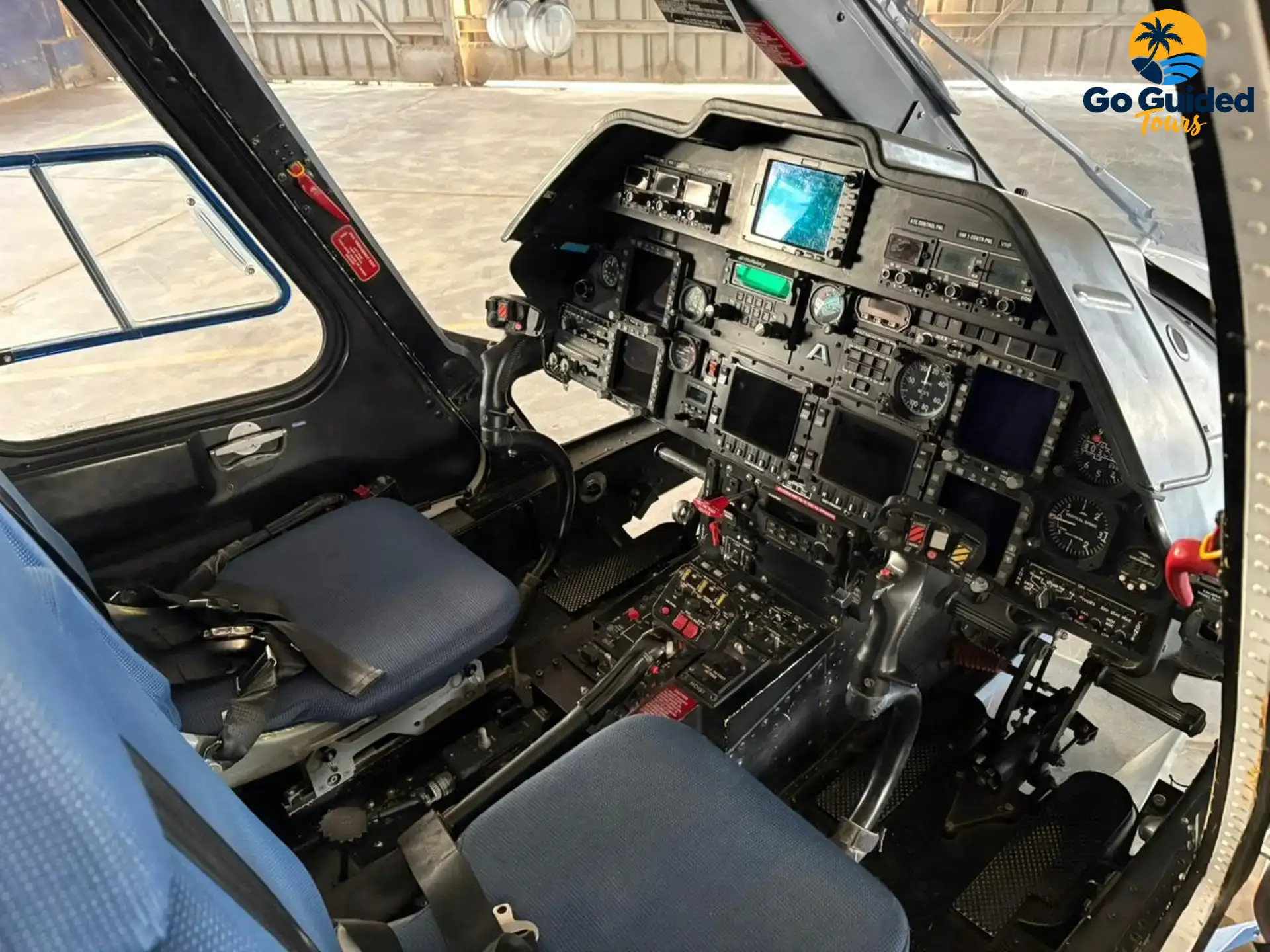 Cockpit of the private helicopter used for the Cairo flight experience