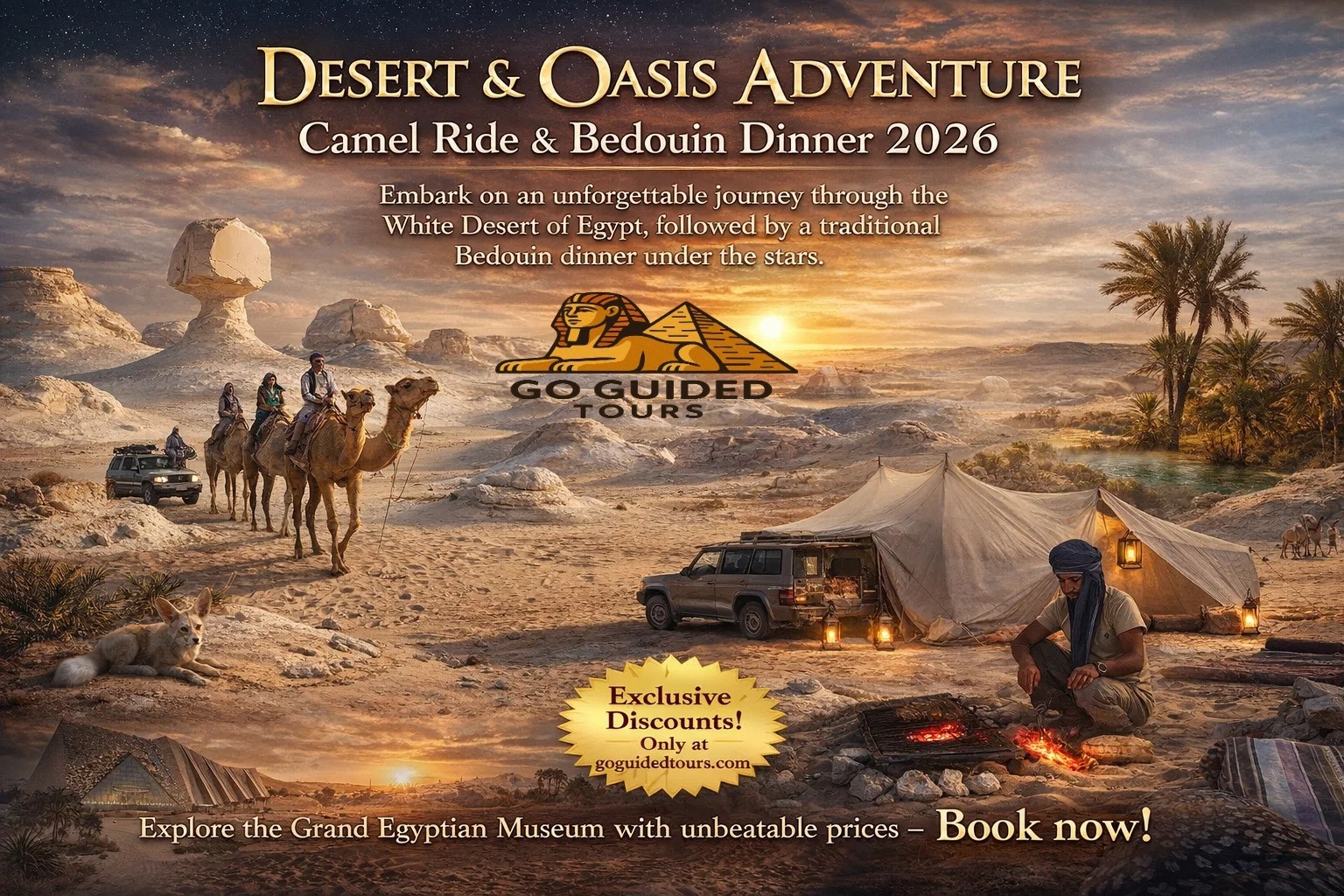 Desert & Oasis Adventure – Camel Ride & Bedouin Dinner 2026