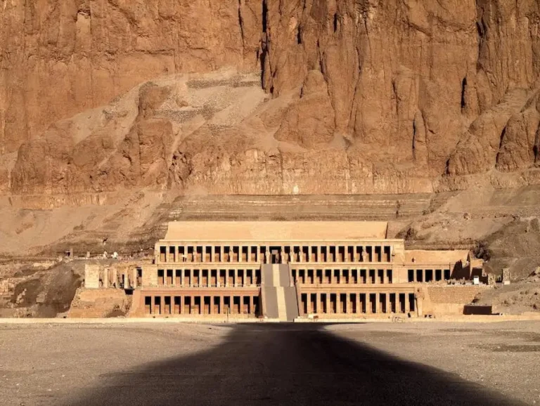 Columns and decorated terraces at Hatshepsut’s temple in Deir el-Bahari